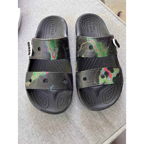 Crocs Classic Two-Strap Slide Sandals Black/Green US Men's 4 Women's 6 - Picture 5 of 6